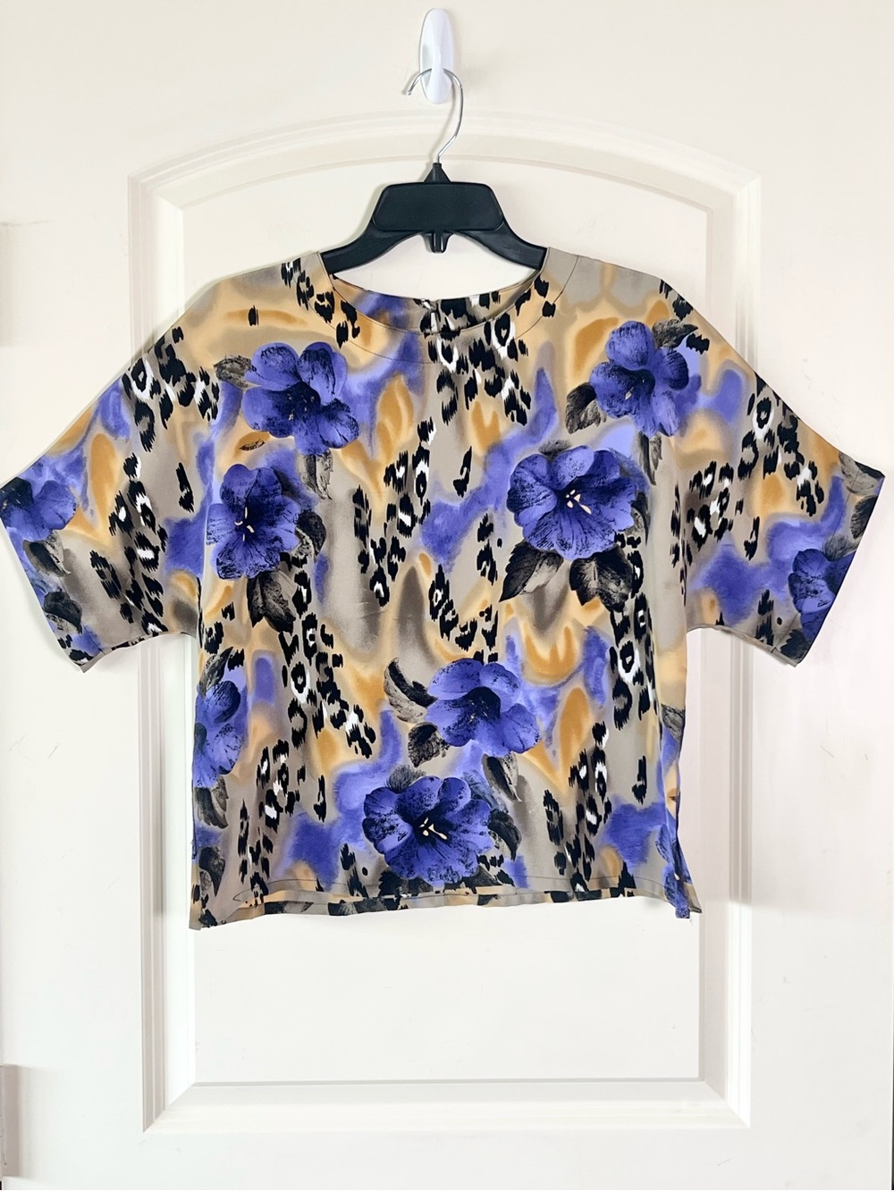 Vintage Che Studio Leopard Floral Watercolor Blouse Top Size Large Retro 90s